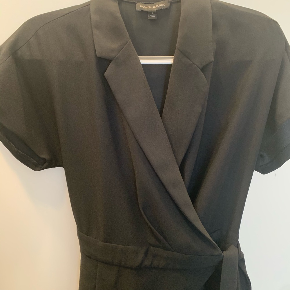 Long pant black tuxedo collar jumpsuit